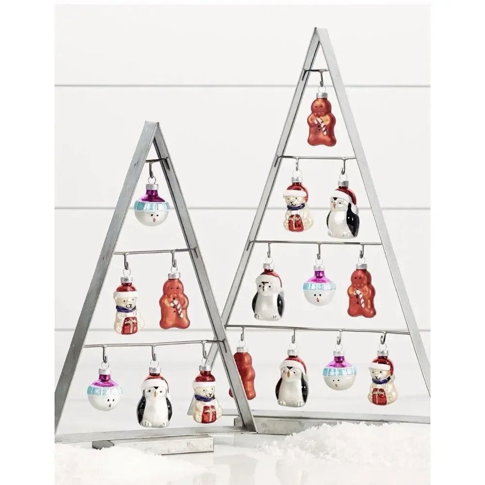 Pottery Barn Mini Mercury Glass Ornaments Set Of 12 North Pole Gingerbread NIB